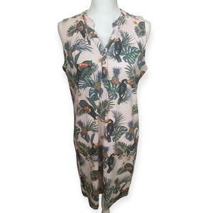 Caribbean Joe Pale Pink Tucan Pineapple Novelty Print Coastal Grandma Dress NWT